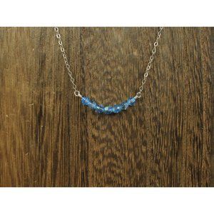 16 Inch Sterling Silver Simple Blue Crystal U Shape Necklace